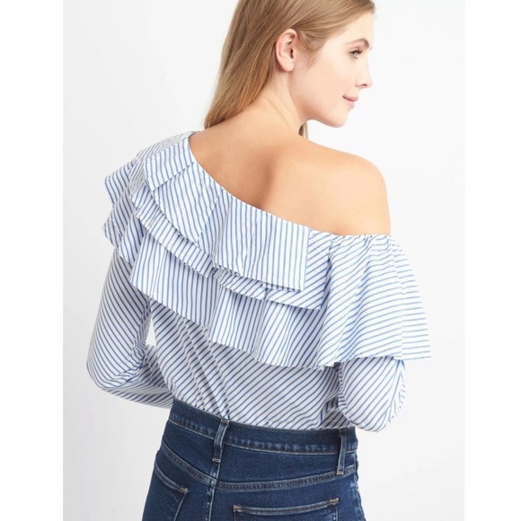 GAP Tops - gap • one shoulder cool blue stripe blouse